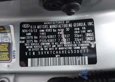 2014 Kia Sorento Lx from USA, damaged, VIN 5XYKTCA68EG538077